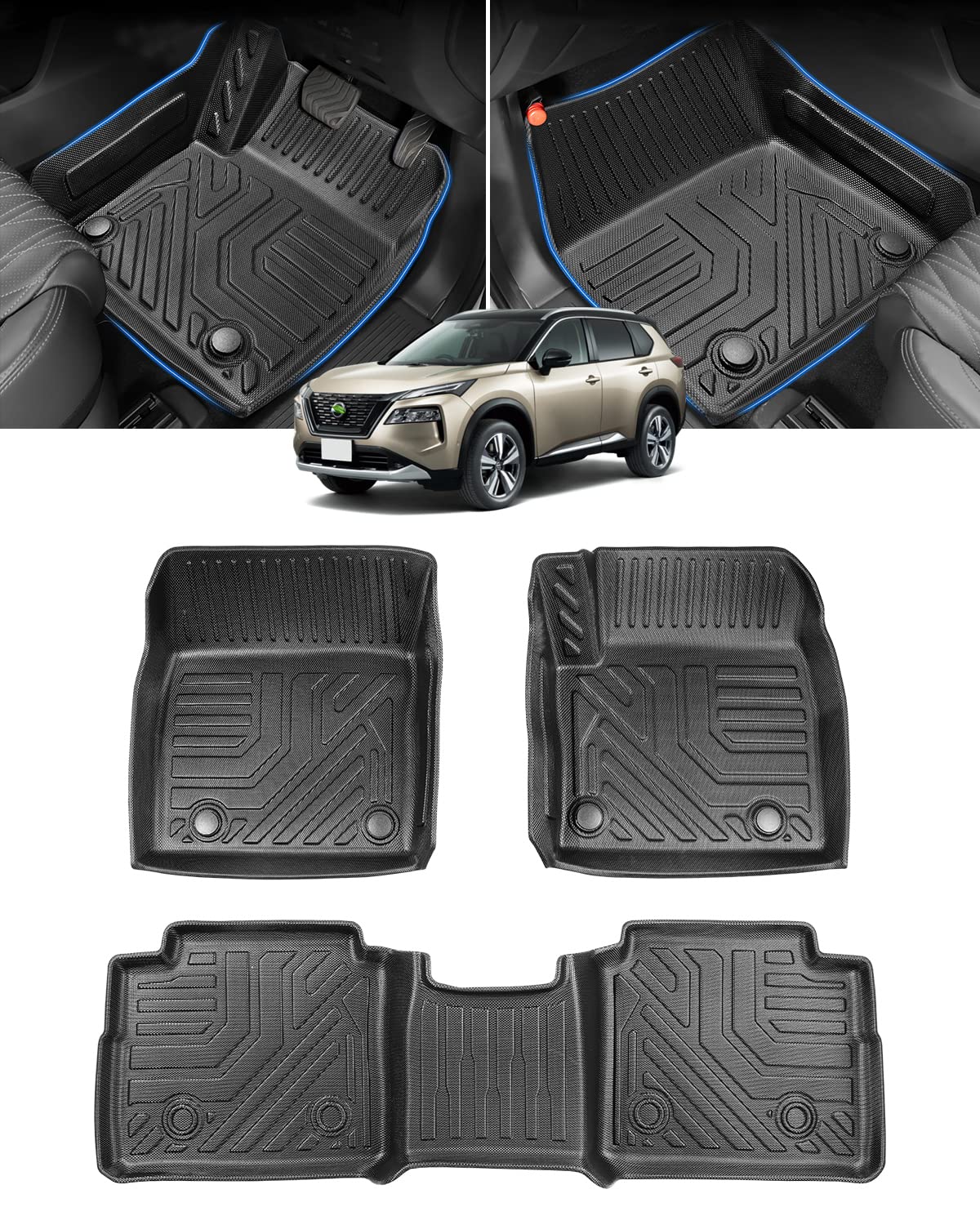 Cartist ニッサン 新型エクストレイル T33系 フロアマット 5人乗用 立体カーマット 3Dフロアマット 立体構造 セカンドマット 防水マット ラグマット X-Trail T33 SNT33 T33型 2022年7月-現行 3Dマット 車種専用設計 TPE素材 滑り防止 耐汚れ